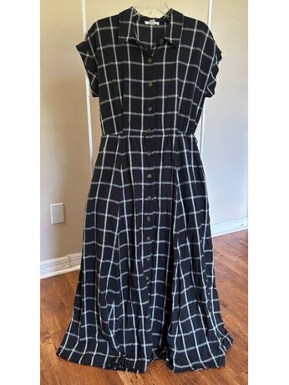 Calvin Klein Black White Checkered Button-Down Maxi Dress 10